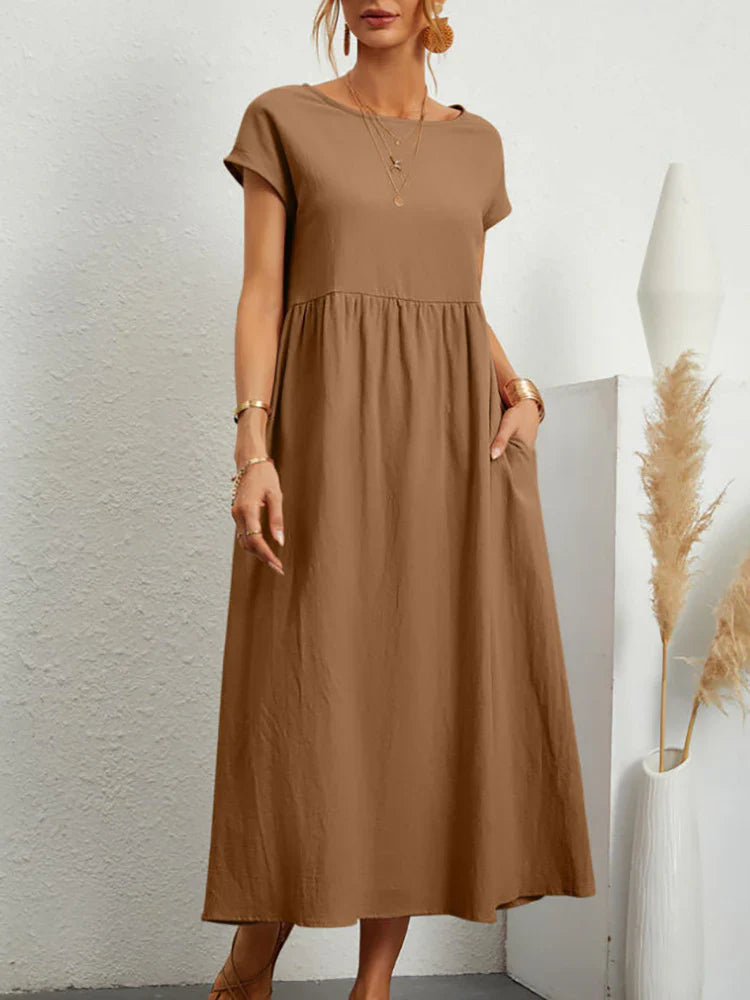 Vestido maxi mujer algodón lino sin mangas