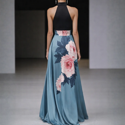 Vestido Maxi Mujer Patchwork Halter Abertura