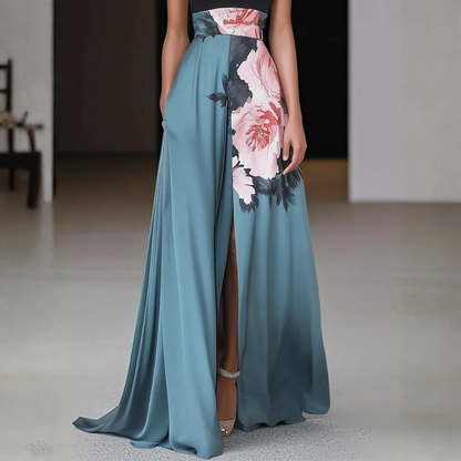 Vestido Maxi Mujer Patchwork Halter Abertura