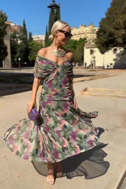 Vestido Largo Mujer Escote en V Mangas Transparentes