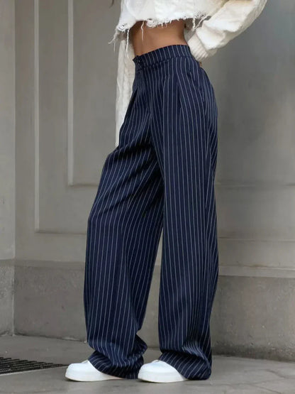 Pantalones Mujer de Tela Ligera Cintura Alta Corte Ancho