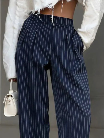 Pantalones Mujer de Tela Ligera Cintura Alta Corte Ancho