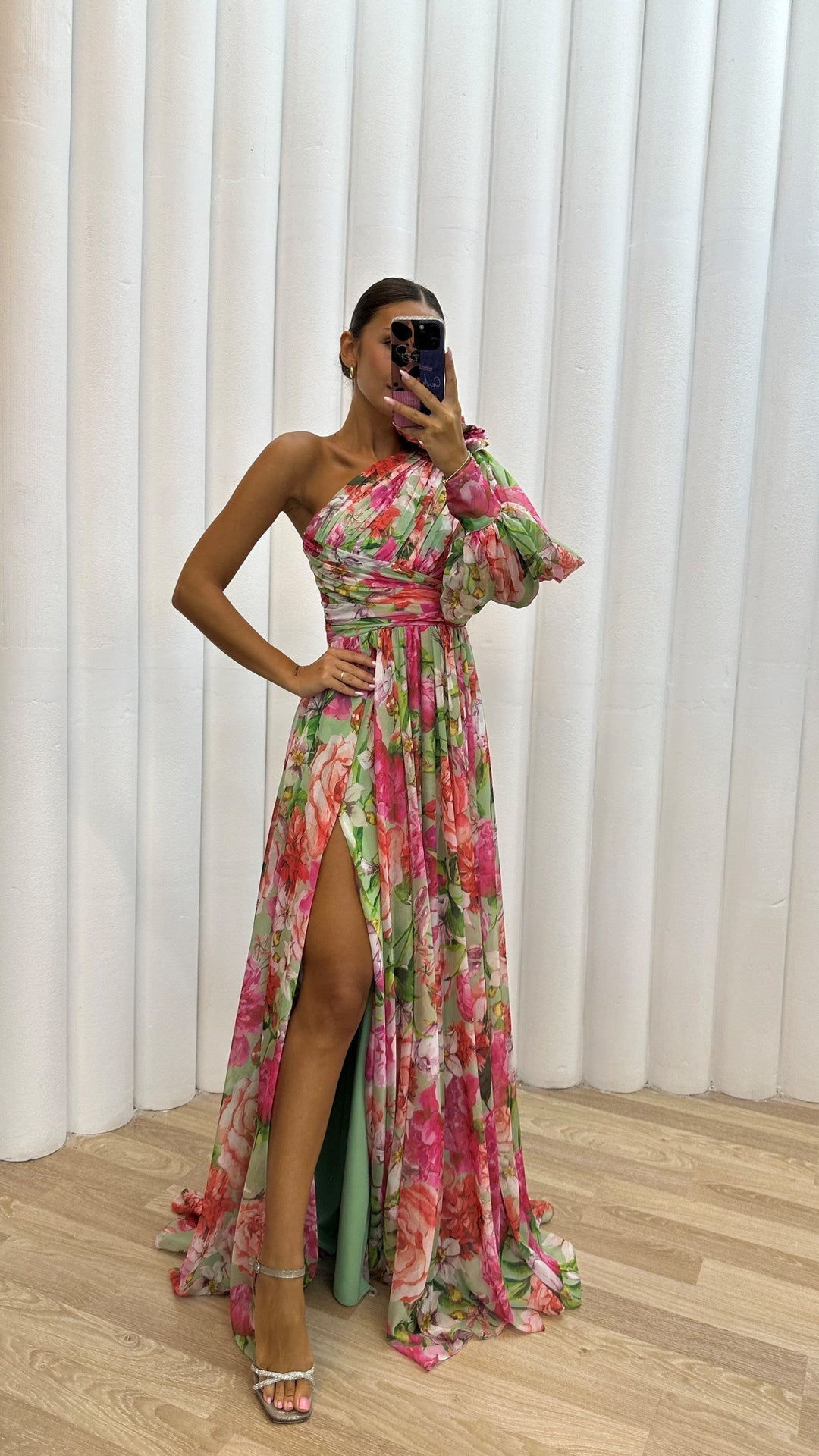 Vestido maxi mujer con estampado floral y abertura lateral