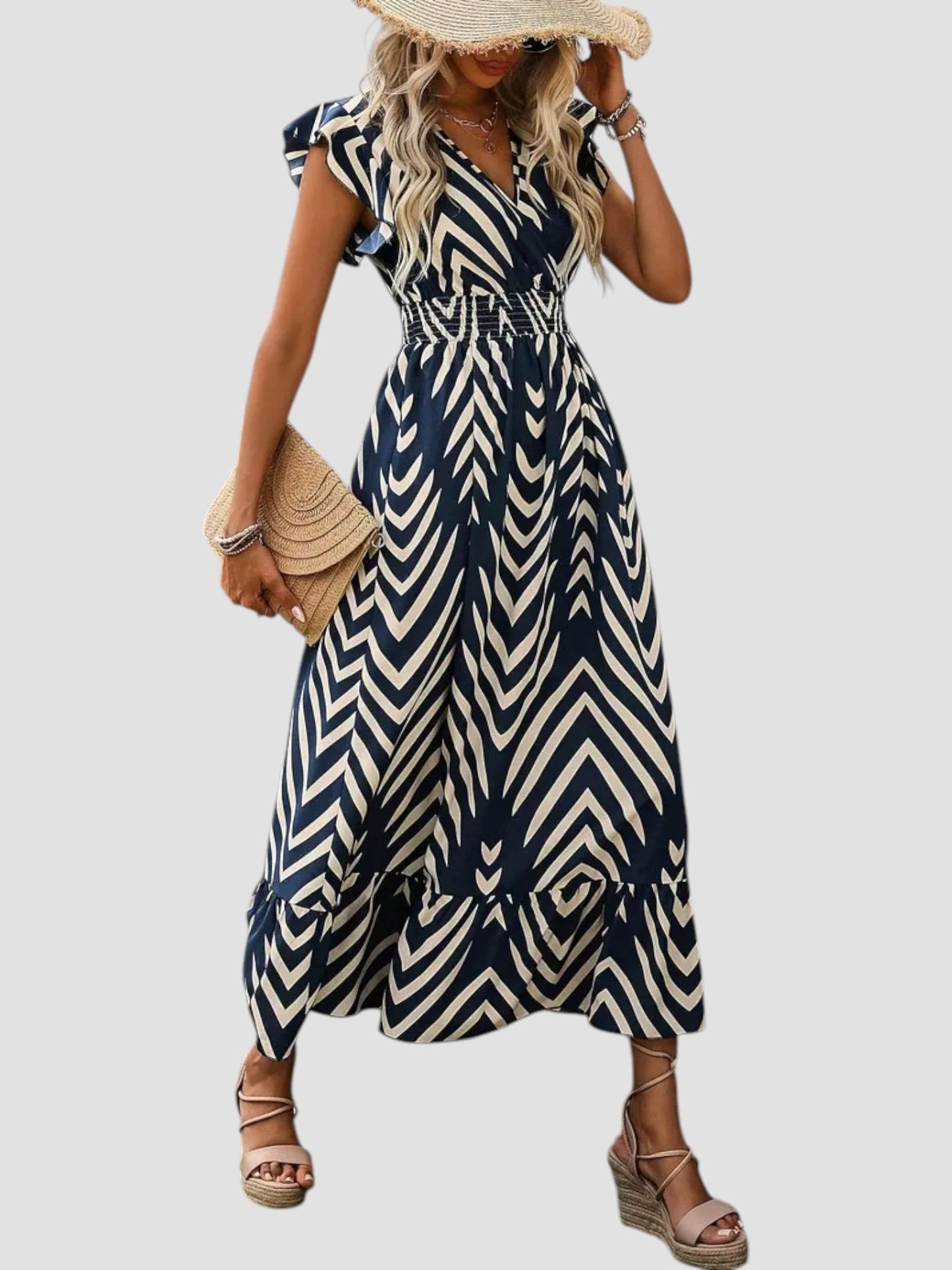 Vestido Mujer Verano Escote en V Estampado Grafico