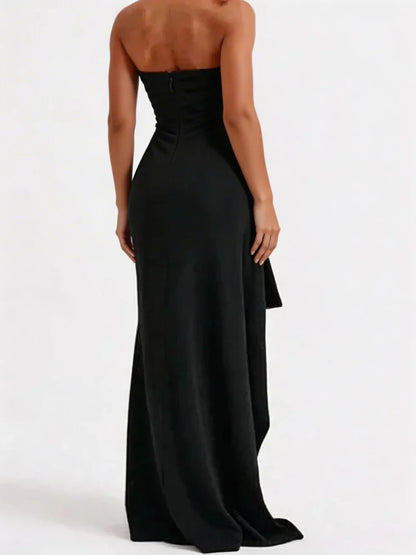 Vestido maxi mujer sin tirantes con abertura alta
