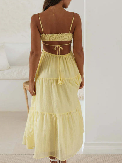Vestido midi mujer sin mangas escote en V
