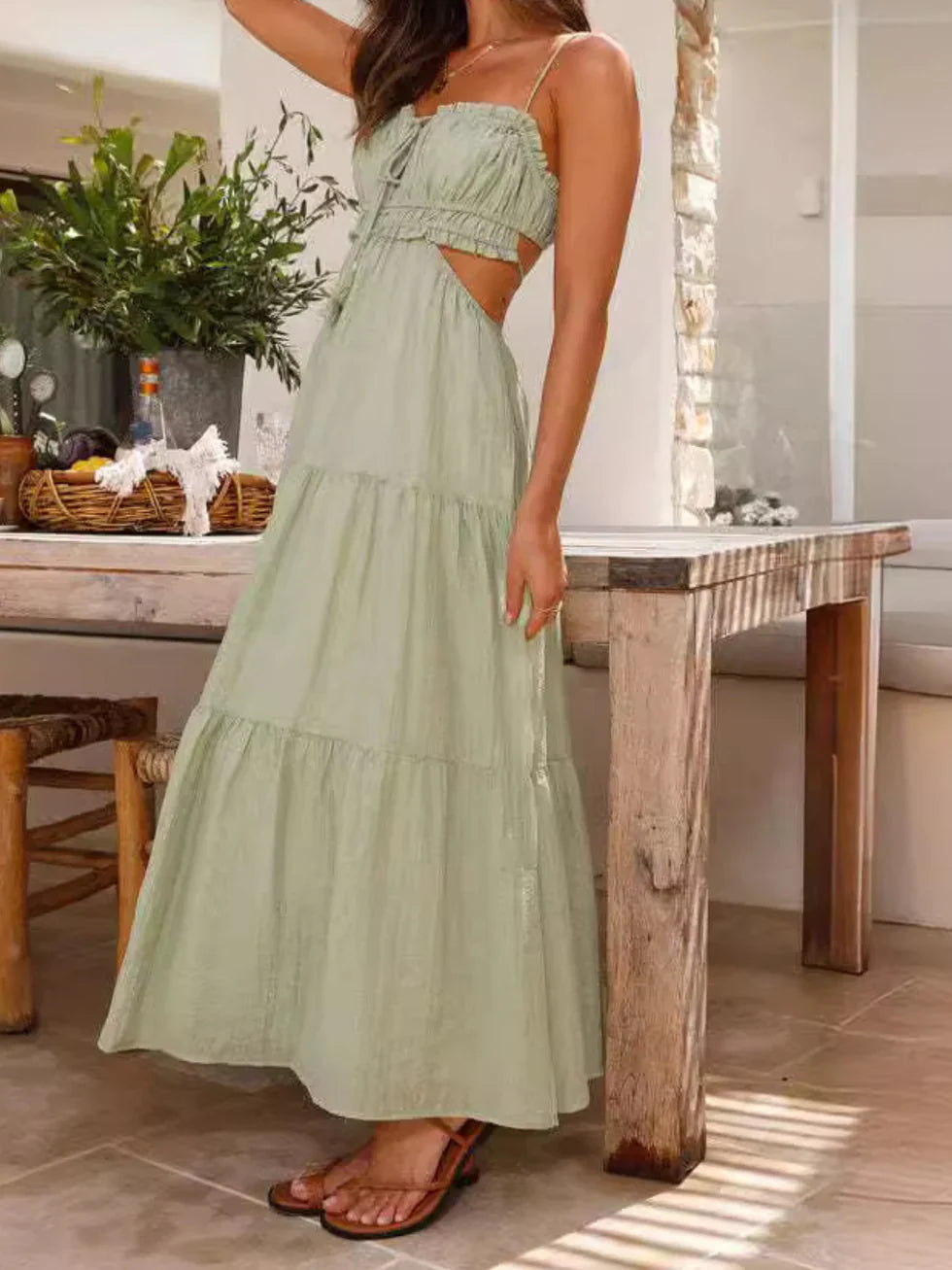 Vestido midi mujer sin mangas escote en V