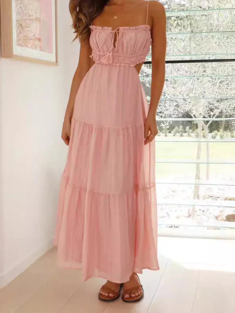 Vestido midi mujer sin mangas escote en V