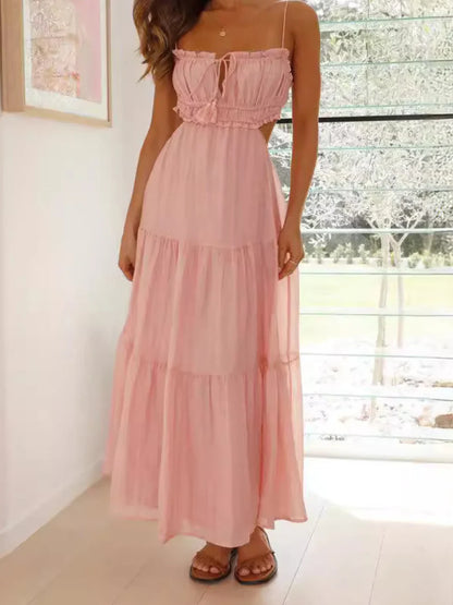 Vestido midi mujer sin mangas escote en V
