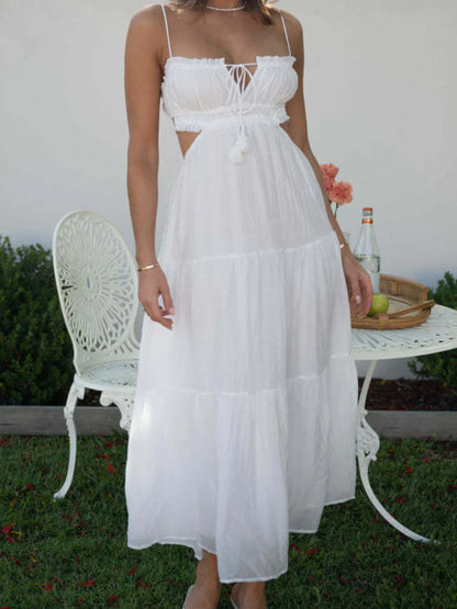 Vestido midi mujer sin mangas escote en V