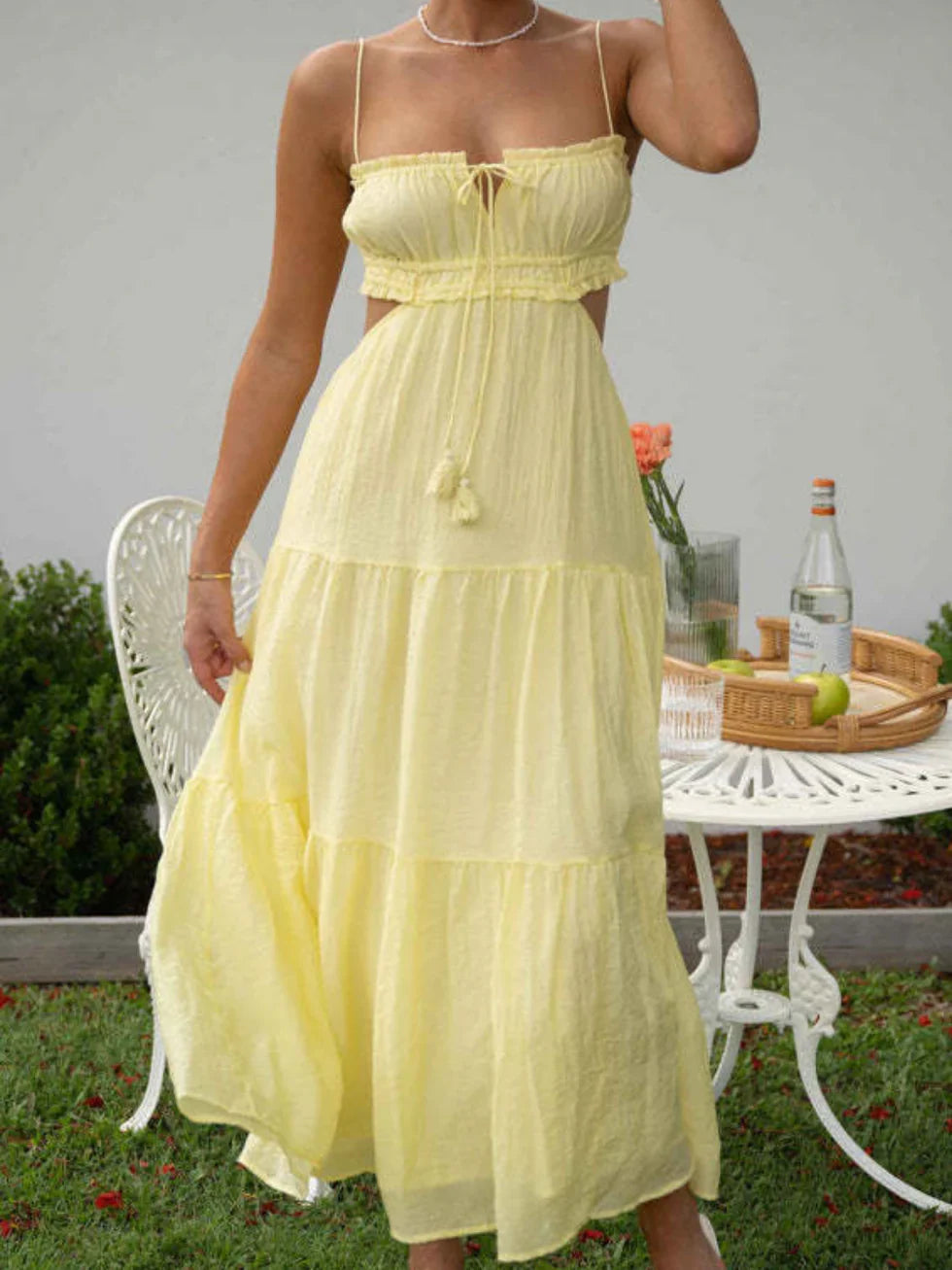 Vestido midi mujer sin mangas escote en V