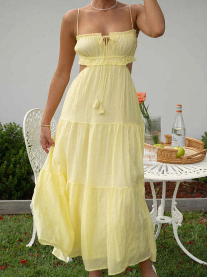 Vestido midi mujer sin mangas escote en V