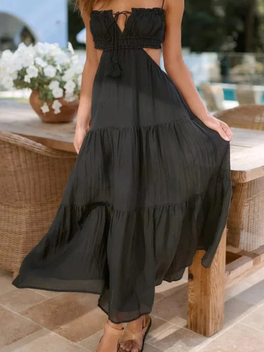 Vestido midi mujer sin mangas escote en V - Mavetta