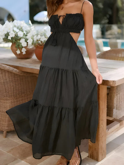 Vestido midi mujer sin mangas escote en V