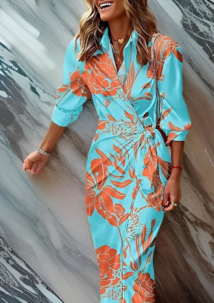 Vestido Midi Mujer Camisero Algodón Cruzado