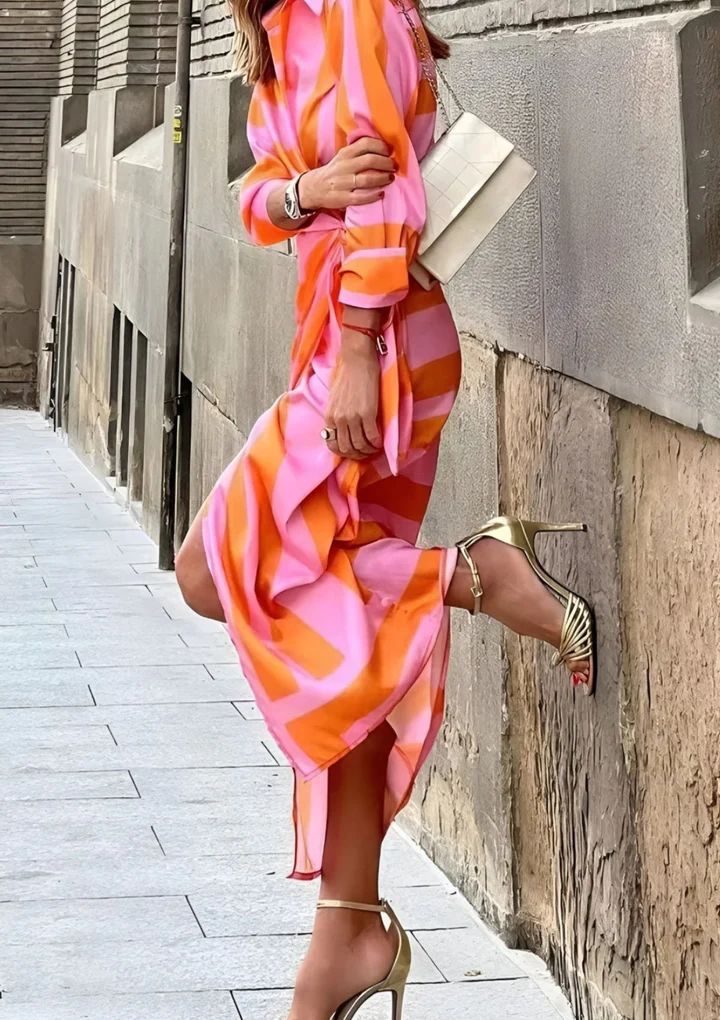 Vestido Midi Mujer Camisero Algodón Cruzado