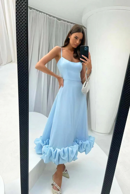 Vestido Midi Mujer Tirantes Volantes Espalda Abierta