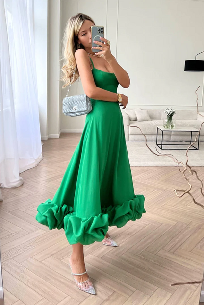 Vestido Midi Mujer Tirantes Volantes Espalda Abierta