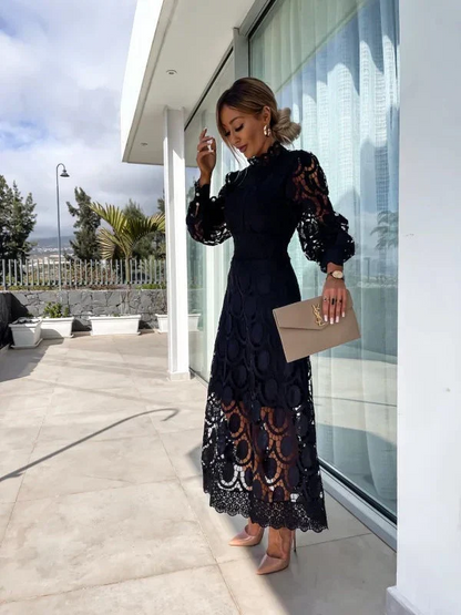 Vestido midi mujer de encaje manga larga - Mavetta