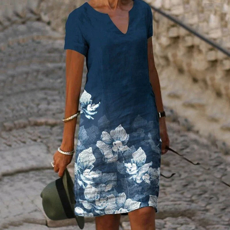 Vestido Mujer Casual Estampado Cuello en V Veraniego