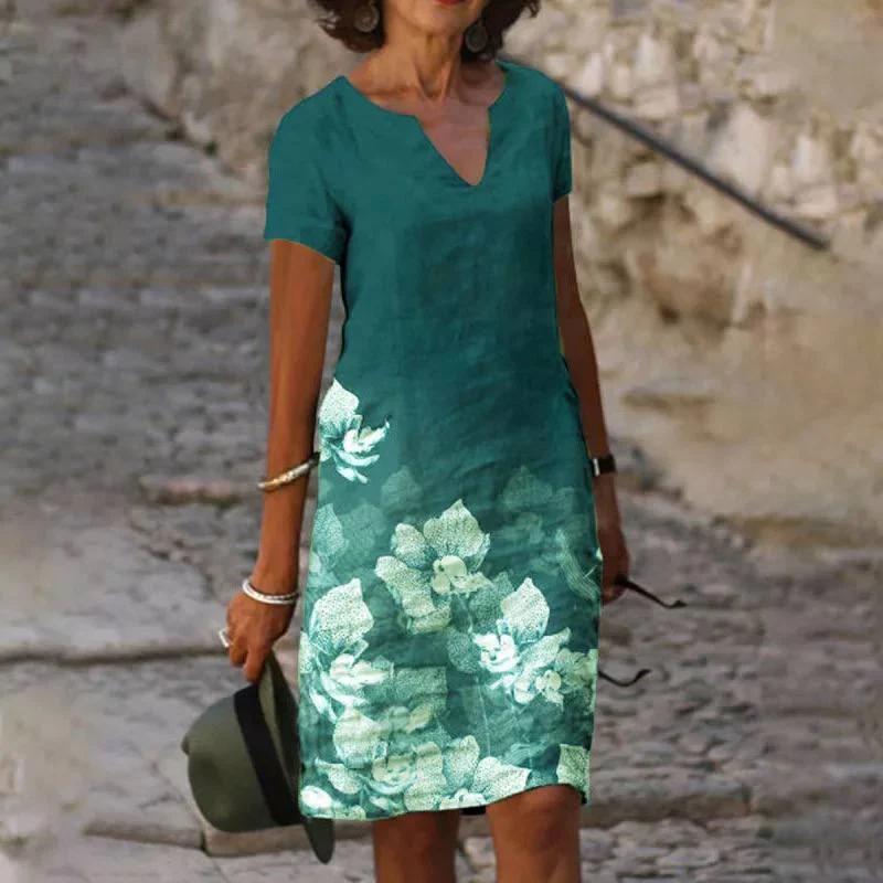Vestido Mujer Casual Estampado Cuello en V Veraniego