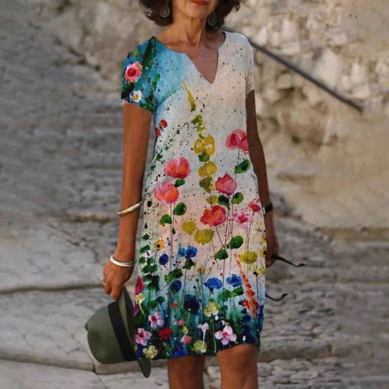 Vestido Mujer Casual Estampado Cuello en V Veraniego