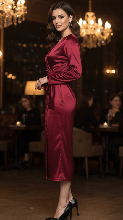 Vestido midi mujer cruzado de primavera elegante