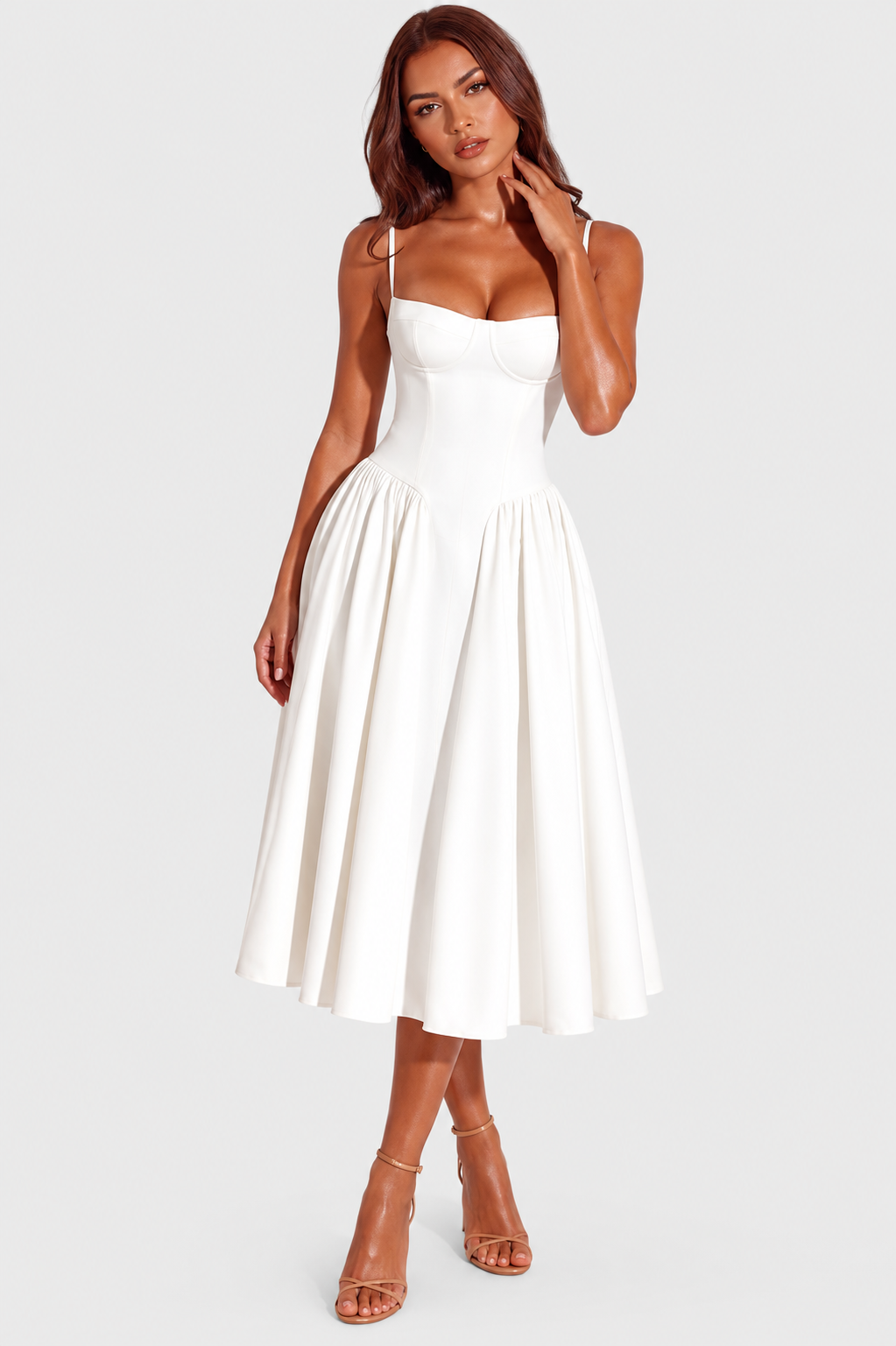 Vestido Midi Mujer Escote Corazón Ajustado