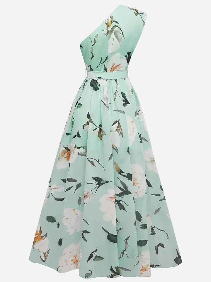Vestido largo mujer floral un solo hombro