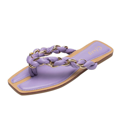 Sandalias Planas Mujer con Cadenas Detalle Exterior Verano Playa