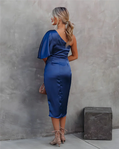 Vestido midi mujer de satén un hombro