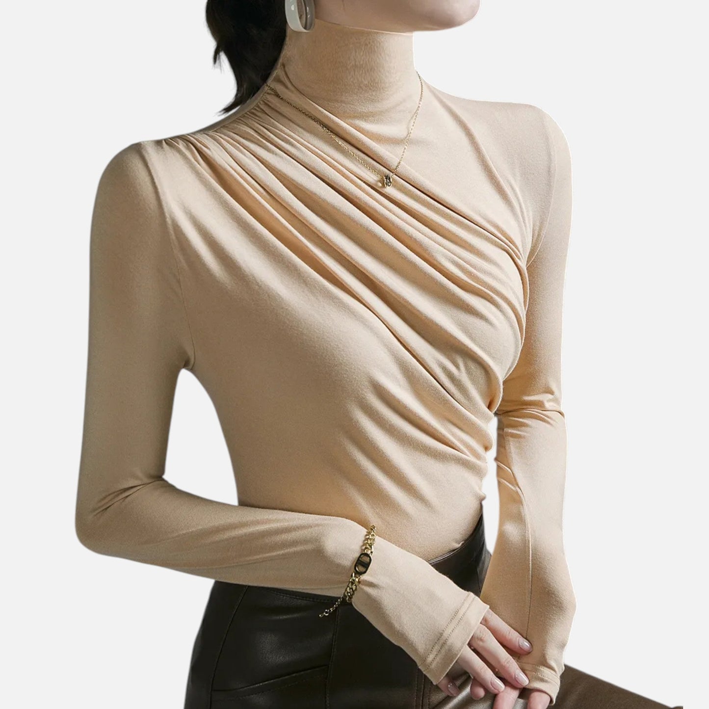Blusa Mujer Cuello Alto Detalle Fruncido Ajuste Regular