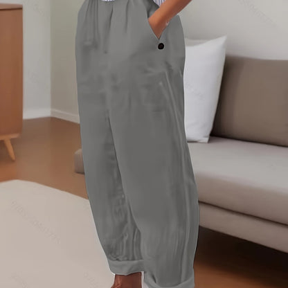 Pantalón Mujer de Lino Talle Alto Corte Relajado
