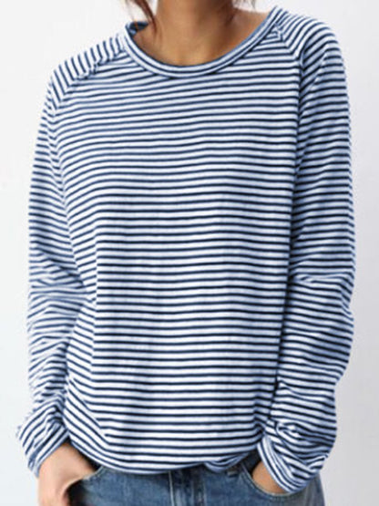 Camiseta Mujer Manga Larga Cuello Redondo Rayas