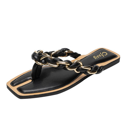 Sandalias Planas Mujer con Cadenas Detalle Exterior Verano Playa