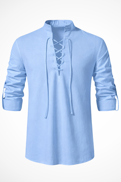 Camisa casual hombre manga larga cierre de cordones