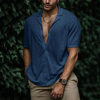 Camisa Hombre Verano Algodón Manga Corta Corte Relajado