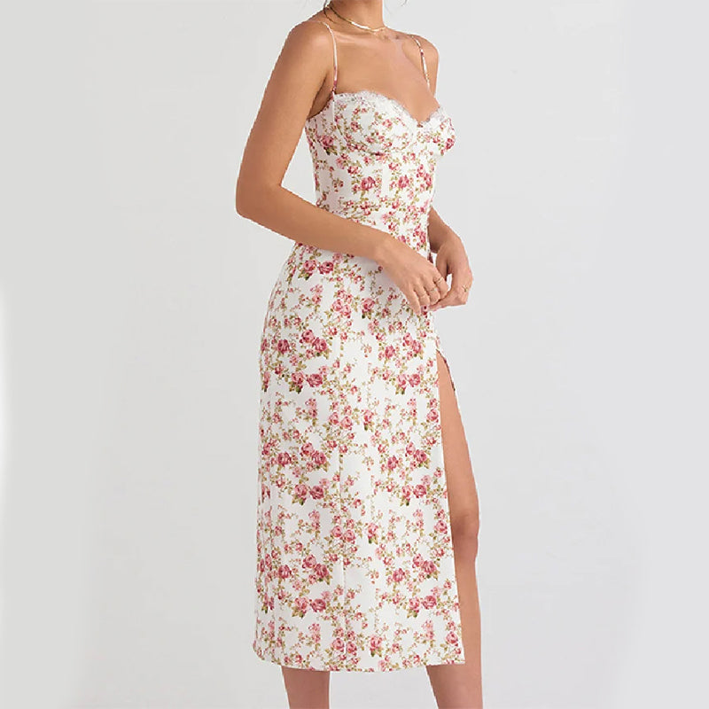 Vestido Largo Mujer de Encaje y Estampado Fiesta Verano