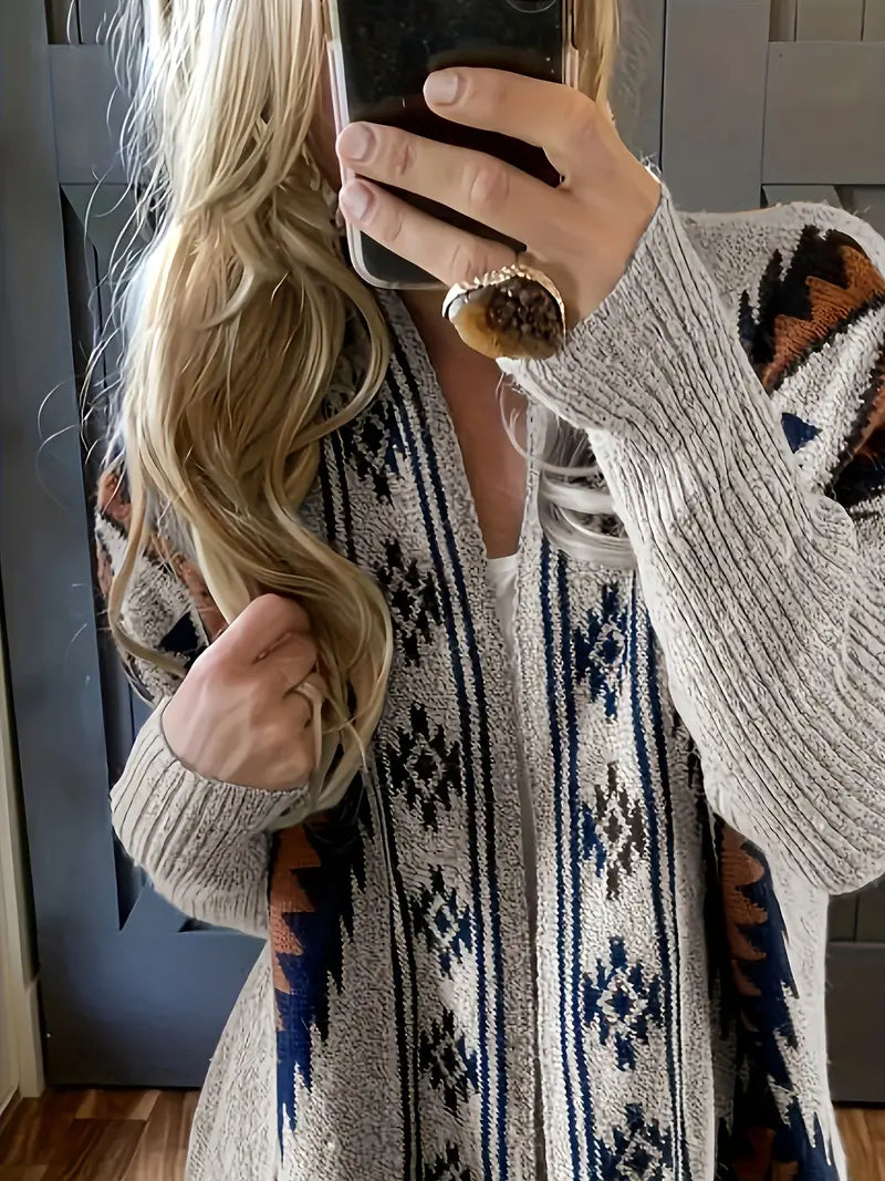 Cárdigan Mujer de Punto Suave Estampado Étnico
