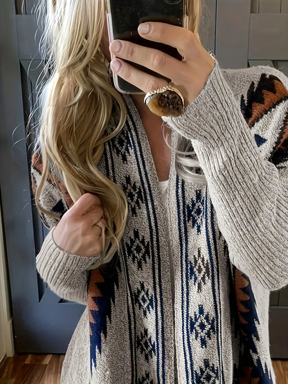 Cárdigan Mujer de Punto Suave Estampado Étnico