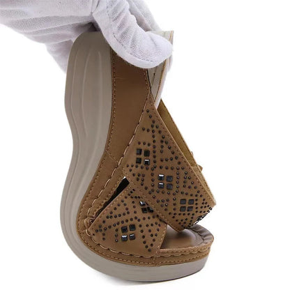 Sandalias Mujer con Cuña y Tiras Florales Transpirables