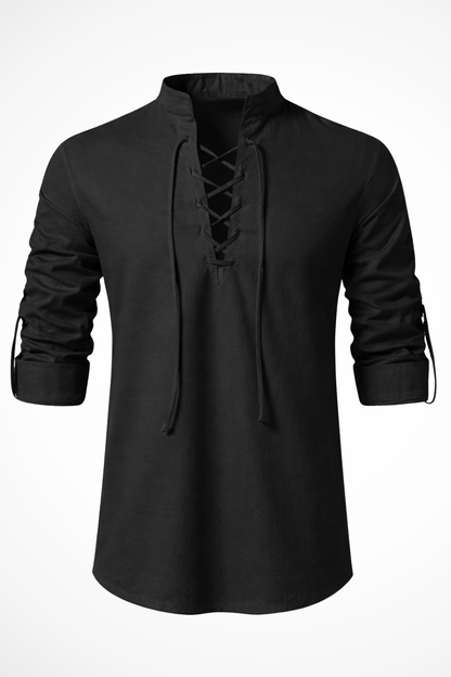 Camisa casual hombre manga larga cierre de cordones