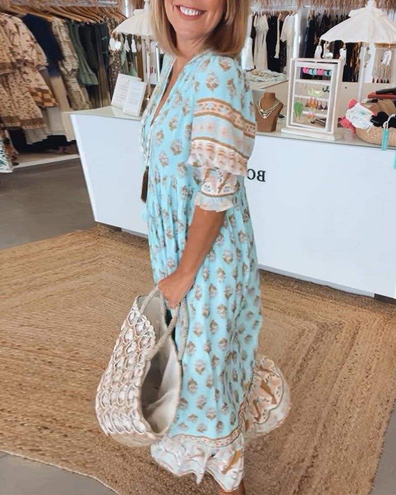 Vestido largo mujer estampado étnico escote en v boho