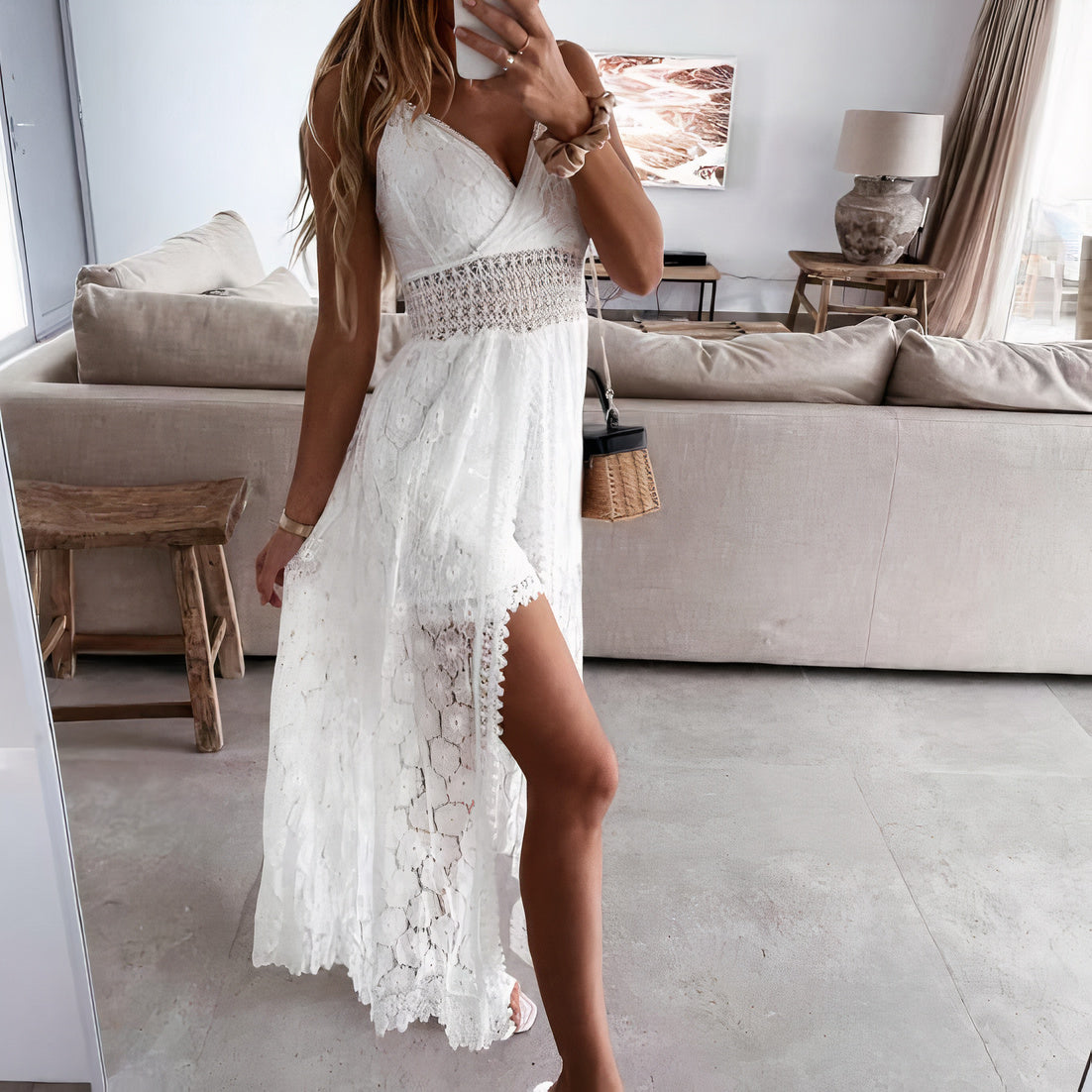Vestido Mini Mujer Ligero Escote en V Estilo Veraniego