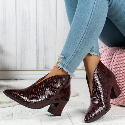 Botines Mujer de Piel con Tacón Tobillo Ajustado