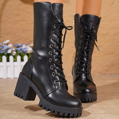 Botas Mujer Tacón Bloque Caña Media Elegantes