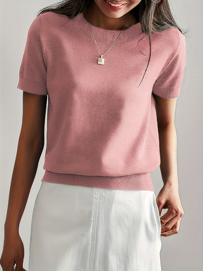 Camiseta Mujer de Punto Manga Corta Cuello Redondo Entallada