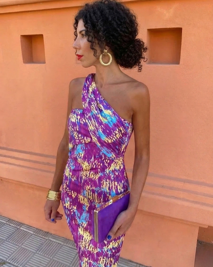 Vestido midi mujer verano un solo hombro asimétrico