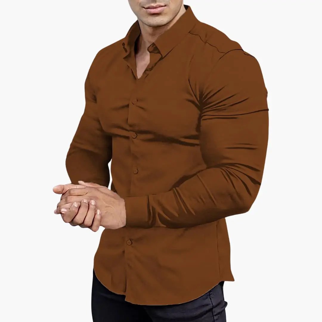 Camisa Hombre Slim Fit Algodón Manga Larga Botones