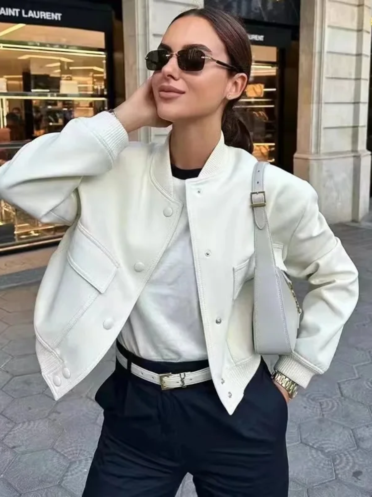 Chaqueta bomber Mujer corta con botones y bolsillos funcionales